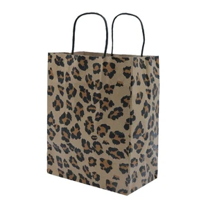 SSWBasics Medium Brown Leopard Print Paper Shopping Bags - Case of 100 - 8 ¼”L - Picture 1 of 2