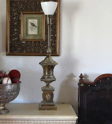 Rembrandt Mid Century Hollywood Regency Solid Brass Tall Torchiere Table Lamp - Image 1 of 4