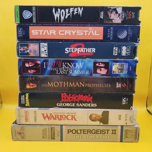8 Horror VHS Lot Wolfen Stepfather 2 Poltergeist 2 Warlock Psychomania Mothman - Picture 1 of 6