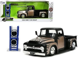 1956 Ford F-100 Pickup Truck Matt Black and Champagne with Flames with Extra Whe - Picture 1 of 1