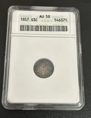 1857 ANACS S3C AU58 THREE CENT SILVER - Image 1 of 2