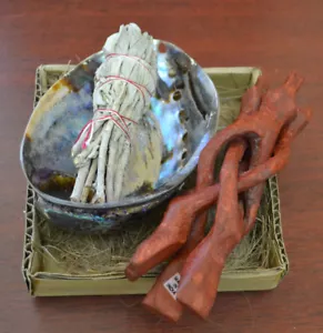 BLAU ABALONE MUSCHEL VERSCHMIEREN WICCA SPIRITUAL 2-SEITIGER POLIERTER SALBEISTÄNDER - Bild 1 von 5