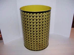 Vintage MCM Colorware Metal Black Yellow Trash Can - Picture 1 of 5