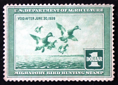 U.S. Unused (no gum) Stamp Scott #RW4 $1 Federal Duck Hunting, Fine. Scott: $85 - Image 1 of 2