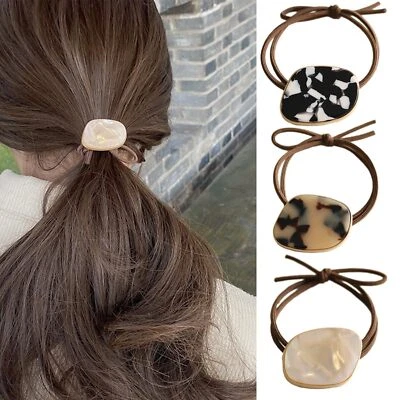 3pcs Acrylic Elastics Ponytail Hair Ties Irregular Circle Leopard Tortoise Set - Image 1 of 4