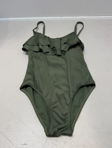 Primark Swimming Costume Padded Textured Frill Swimwear Size 6 Green - Picture 1 of 5