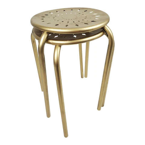 Vintage Stacking Side Tables Nesting Snack Gold Metal Spider Leg Maximalist Cover