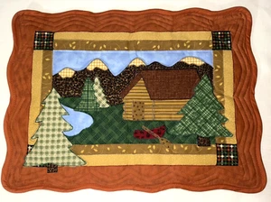 Set of 4 Patchwork Fabric Quilted Placemats Cabin Fall Nature 100% Cotton - Picture 1 of 2
