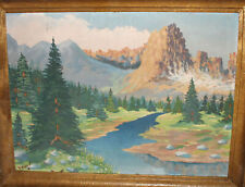 1972 impressionistisches Gouachengemälde Bergflusslandschaft signiert
