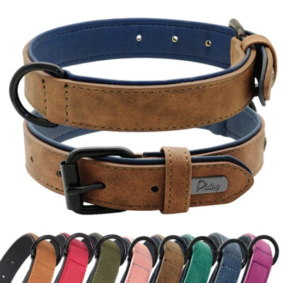 Collar/correa ajustable de cuero suave acolchado para perros pequeños medianos grandes XL Foto 1 de 4