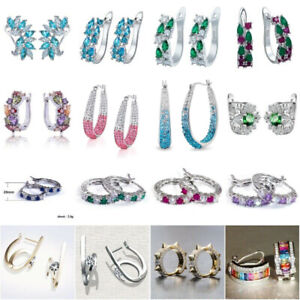 Elegant 925 Silver Ear Hoop Earrings for Women Cubic Zirconia Wedding Jewelry