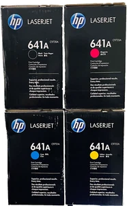 New Genuine HP 641A Black Cyan Magenta Yellow Toner Cartridge Box - Picture 1 of 2