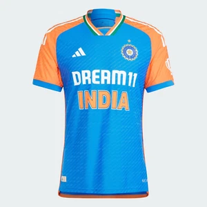 Adidas Herren $80 Authentic T201 Cricket Trikot DREAM11 INDIA blau-orange Größe L - Bild 1 von 4