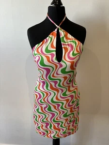Zara Satin Dress Halter Neck Swirl Size XS Summer Short Slip Backless Dress - Picture 1 of 9