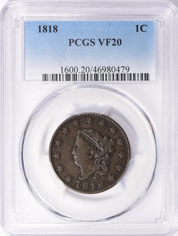 1818 Matron Head Large Cent PCGS VF-20 BN Cover