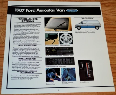 Ford Aerostar 1987 opciones características concesionario original anuncio impreso 87 Foto 1 de 2