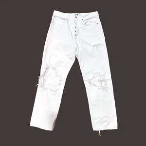 AGOLDE Jeans Womens 28 White Distressed Crop Fray Ankle Button Fly - Picture 1 of 11