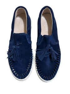 J Slide Shoes J/Slides Aztec Navy Blue Platform Leather Slip-On Sneakers