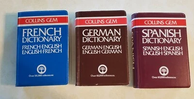 SET OF 3  COLLINS GEM REFERENCE DICTIONARIES FRENCH, GERMAN, AND SPANISH BOOKS - Image 1 of 4