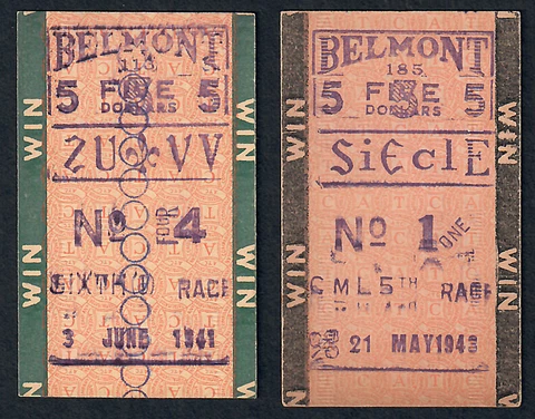BELMONT PARK - LOT OF (2) 1941 HORSE RACING BETTING TICKET STUBS! TOTE TICKETS Cover