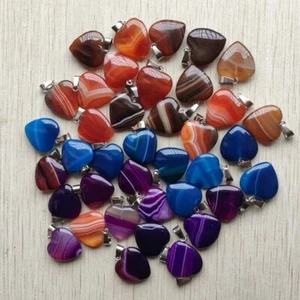 Wholesale 36pcs Mixed Stripe Onyx Heart Shape Pendants for Jewelry Making 20mm - Picture 1 of 2