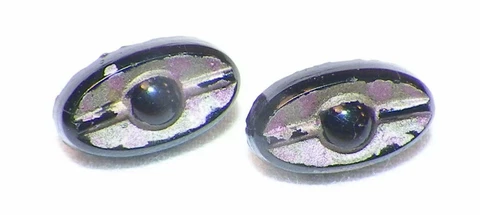 2 Antique Black Glass Button Oval Lozenge Pink Gray Paint Dimis Self Shank #43 Cover
