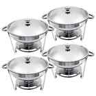 Set of 4 Round Stainless Steel Chafer Chafing Dish Sets Catering Food Warmer (S1