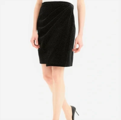 THEORY Dot Pleated Wrap Skirt in Black Velvet Size 4 - Image 1 of 4