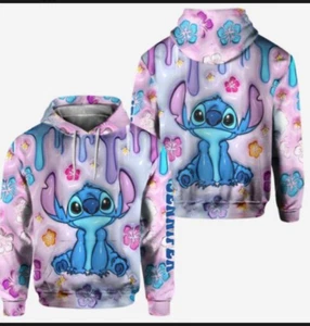 Personalized Cute Stitch Ohana Means Family Hibiscus Flowers Hoodie 3D Printed - Picture 1 of 2