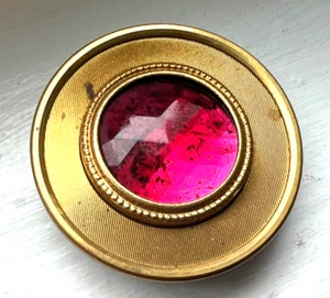 Large Antique Gay Nineties button~Pink red jewel~1-3/8"~A8 - Picture 1 of 6