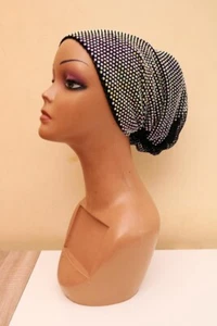 Ladies Black Turban With Stones - Picture 1 of 3