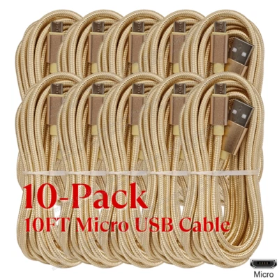 10Pack 10ft Micro USB Fast Charging Cable Cord For Samsung Android Charger LOT - Image 1 of 4