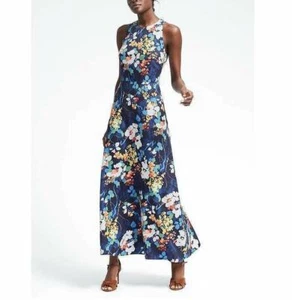 NEW BANANA REPUBLIC BOLD FLORAL MAXI DRESS  BLUE PRINT - Picture 1 of 12