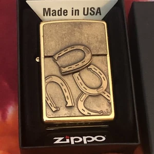 BARRETT SMYTHE G-08 GOLD BRASS “HORSESHOE RINGER”  ZIPPO LIGHTER NEW IN BOX - Picture 1 of 10