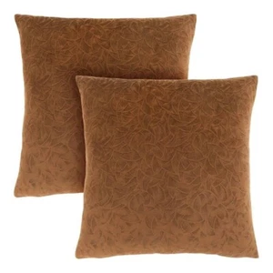 2 Pack Monarch 18"x18" 1-Piece Floral Velvet Fabric Accent Pillow in Light Brown - Picture 1 of 3
