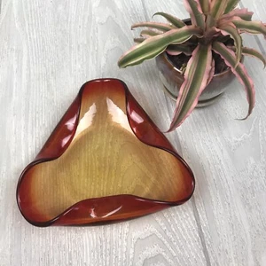 Vintage Glass Tri Fold Candy Dish Ashtray Red Orange Art Glass MCM - Picture 1 of 9