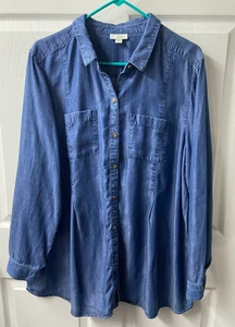 J Jill Chambray Hemd Damen XL Blau Knopfleiste Tasche Freizeit Capsule Langarm - Bild 1 von 7