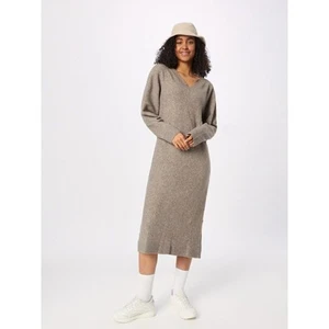 WEEKDAY Ellen V-Neck Knit Dress Light Brown Ribbed Long Sleeve Slit Size Small - Picture 1 of 11