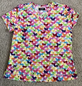 Women’s French Bull By Koi Nurses Scrubs Top Size L Butterfly - Picture 1 of 6