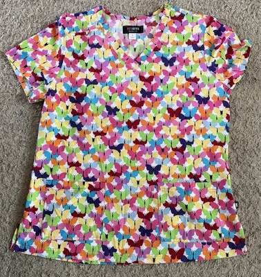 Women’s French Bull By Koi Nurses Scrubs Top Size L Butterfly - Image 1 of 4