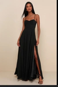 Lulu’s Black XL Pleated Bustier Maxi Dress Zip Close Formal Wedding - Picture 1 of 11