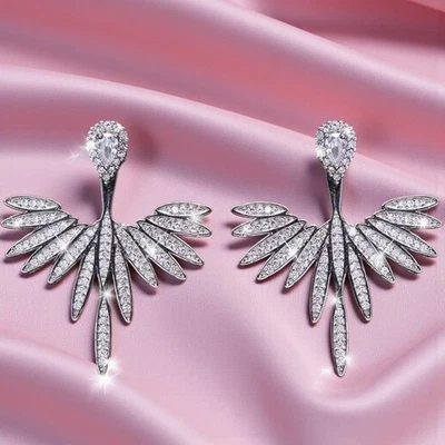 Luxus Damen Strass Ohrringe versilbert Vogel Form Flügel Edel Filigran Glanz #96 - Bild 1 von 4