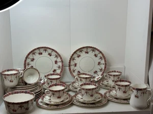 Antique Floral Gilt Windsor China Tea Set - 35 Pieces  - Picture 1 of 19