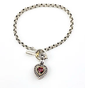 Pulsera Ross Simmons Corazón Hinchado Llave Dije Plata de Ley Oro 14k Granate 7.5" - Imagen 1 de 10