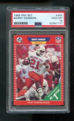 1989 Pro Set #494 Barry Sanders ROOKIE RC PSA 10 Graded Football Card NFL ProSet - Image 1 of 2