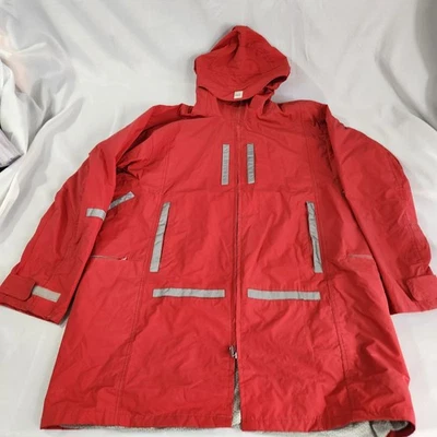 Large Marithe Francois Girbaud Rain Coat Jacket Hood PVC Nylon 35527 Red - Image 1 of 4