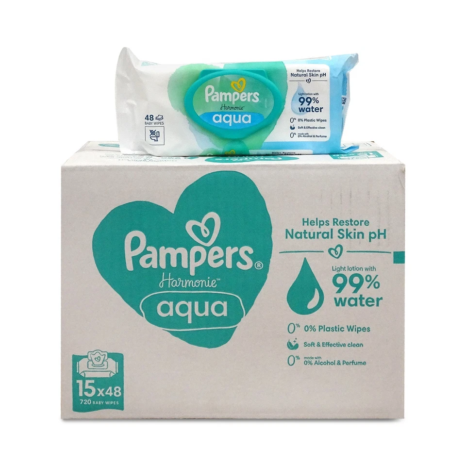 Pampers Harmonie Aqua Baby Feuchttücher Box, 720 Tücher (15 x 48), sanfter Hauts - Bild 1 von 1