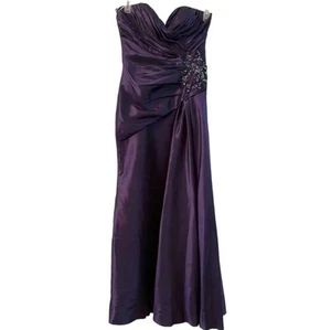 CINDERELLA Purple Satin Prom Maxi Strapless Dress with Rhinestones size Medium - Picture 1 of 9