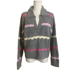 THML Pullover V-Ausschnitt Medium Creme W Taupe Grau Rosa Creme Kragen - Bild 1 von 8