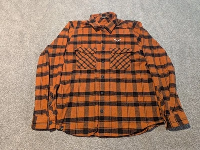 Salewa Shirt Mens Medium Orange Plaid Puez AW Wool Blend Flannel Outdoor  - Image 1 of 4